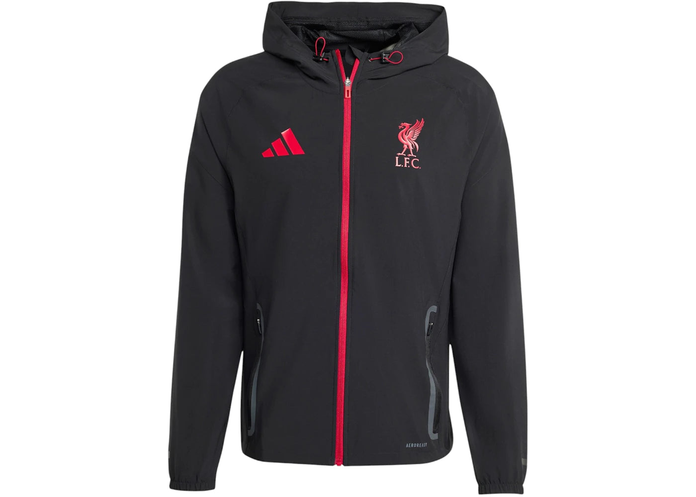 adidas Liverpool FC Tiro 25 Competition Vis Tech Travel Jacket Black Strawberry Red
