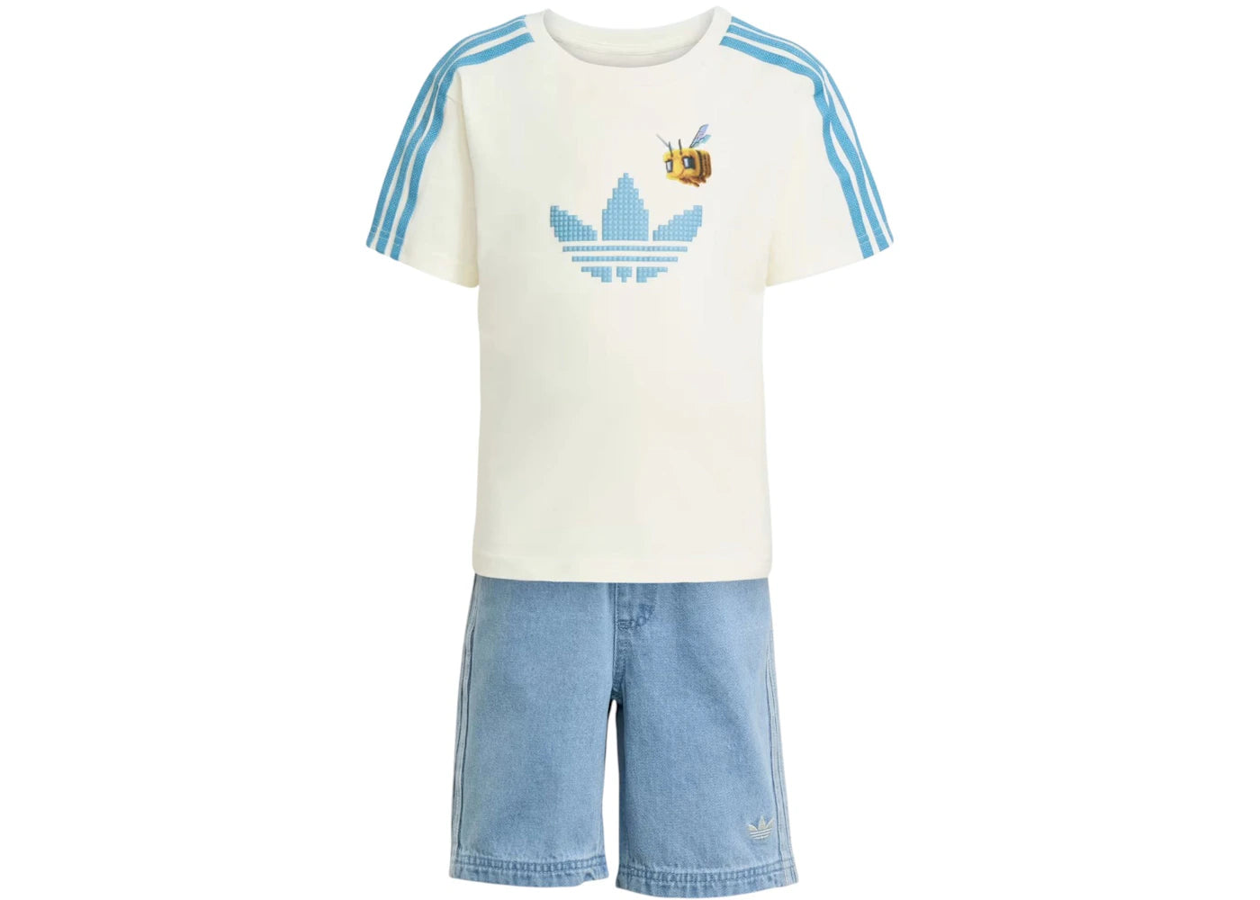 adidas Originals x Minecraft Kids Tee And Short Set Off White/Clear Blue