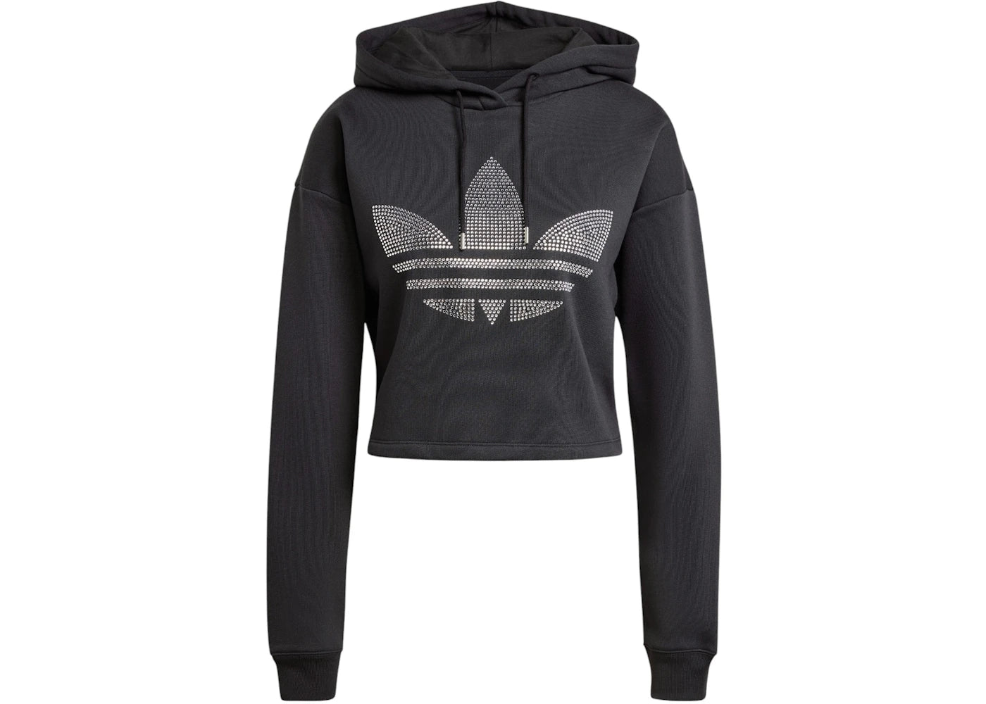 adidas Rhinestone Trefoil Loose Crop Hoodie Black