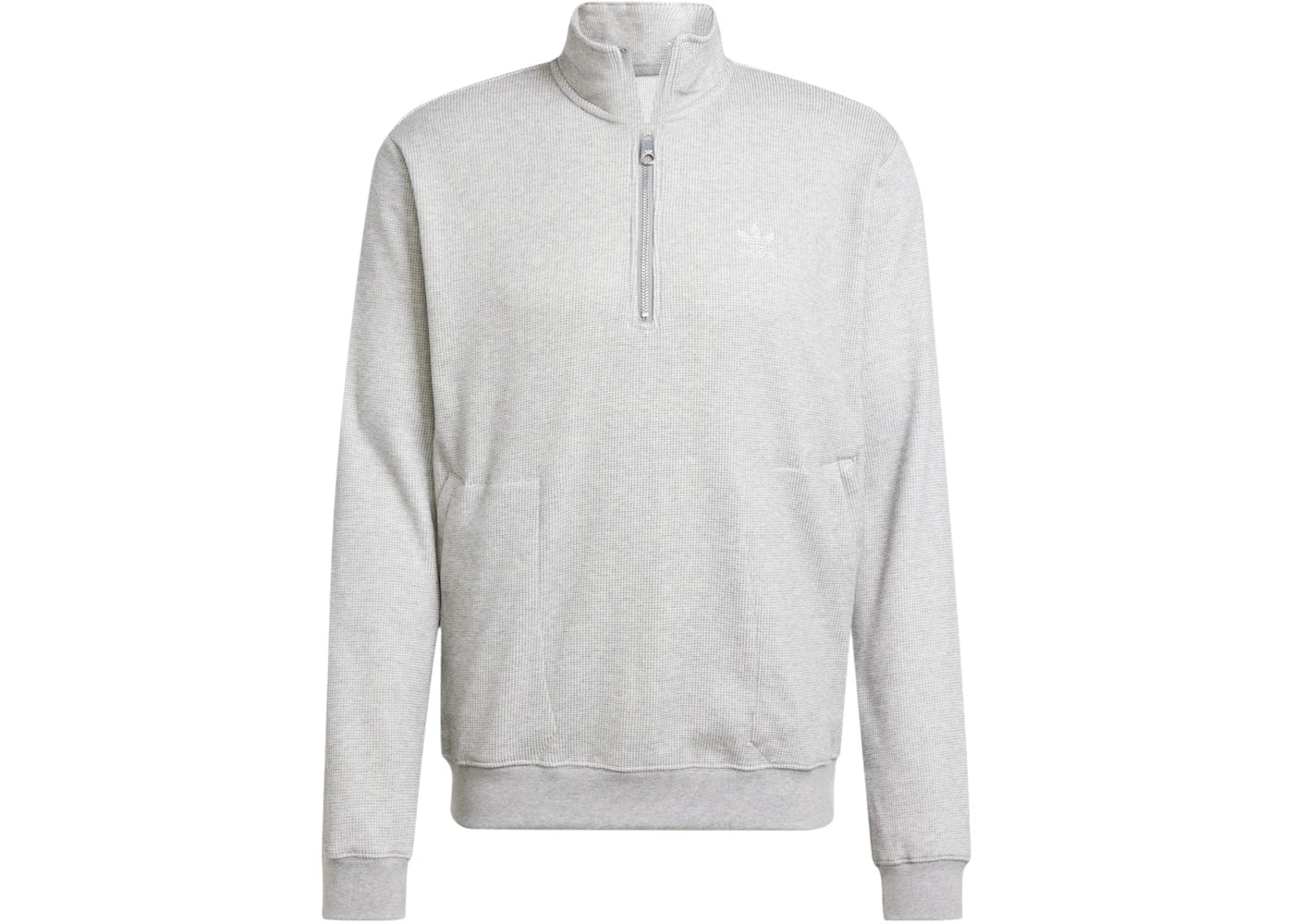 adidas Trefoil Essentials Waffle 1/Zip Sweatshirt Medium Grey Heather