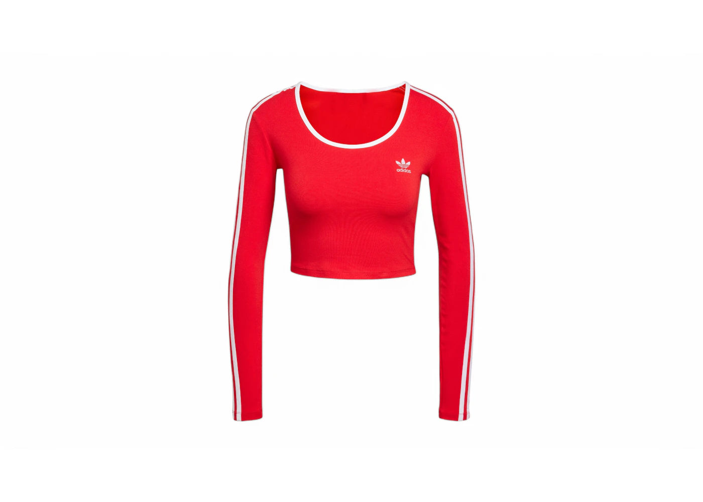 adidas Women's Adicolor 3-Stripes Long Sleeve Crop Long-Sleeve Top Better Scarlet