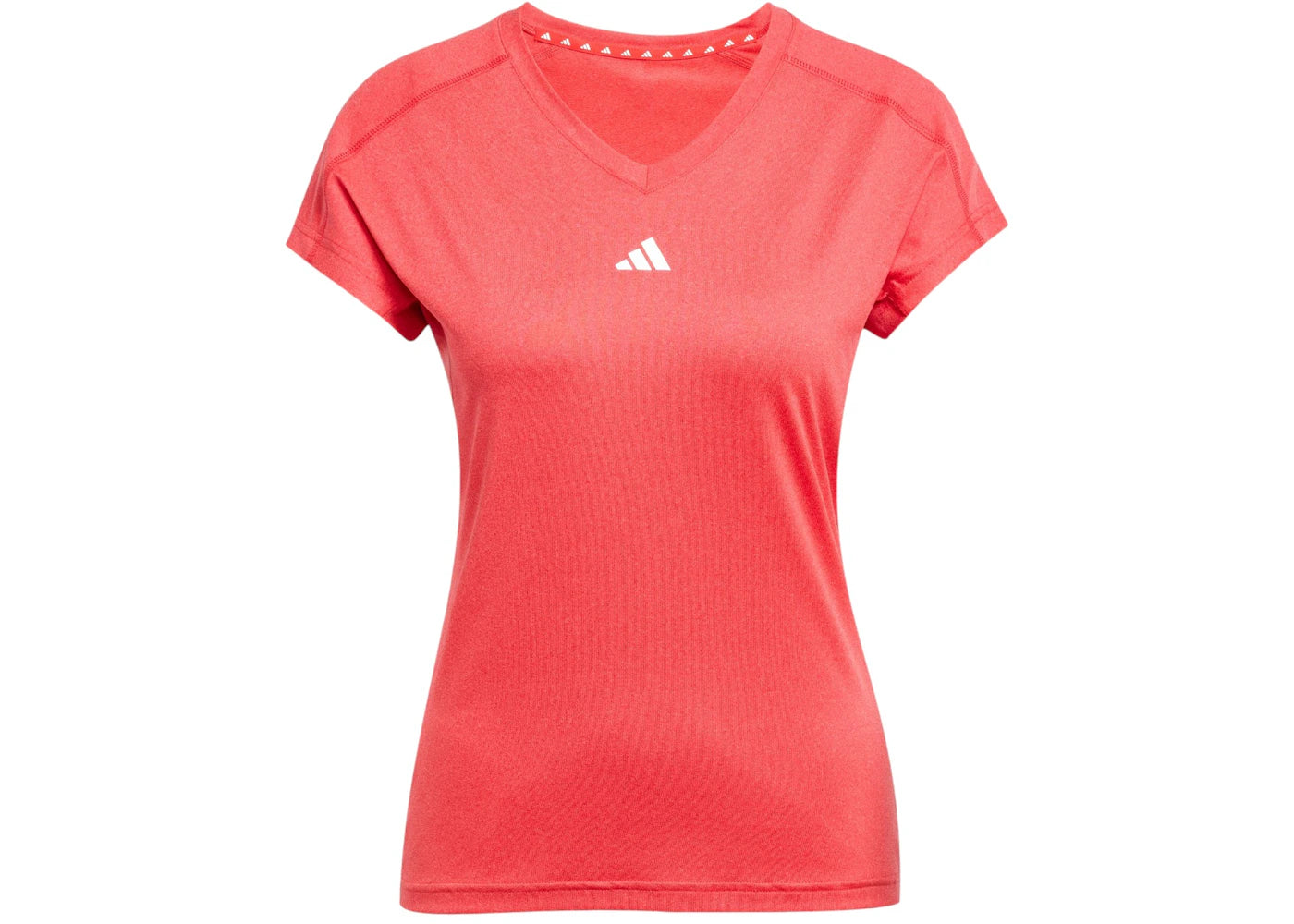 adidas Women's Aeroready Train Essentials Minimal Branding V-Neck T-Shirt Pure Ruby/White