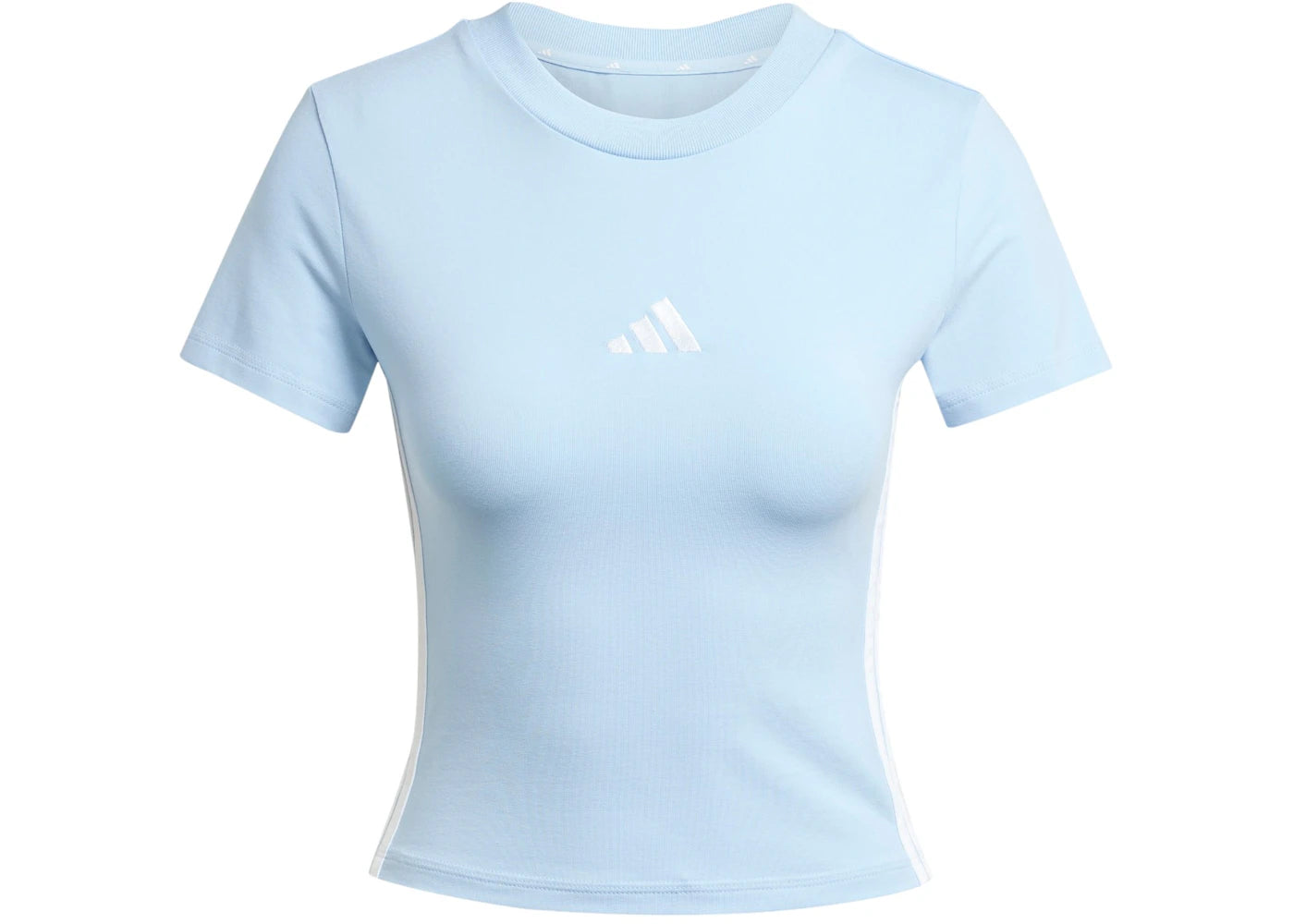 adidas Women's Essentials 3-Stripes Slim Baby T-Shirt Glow Blue/White
