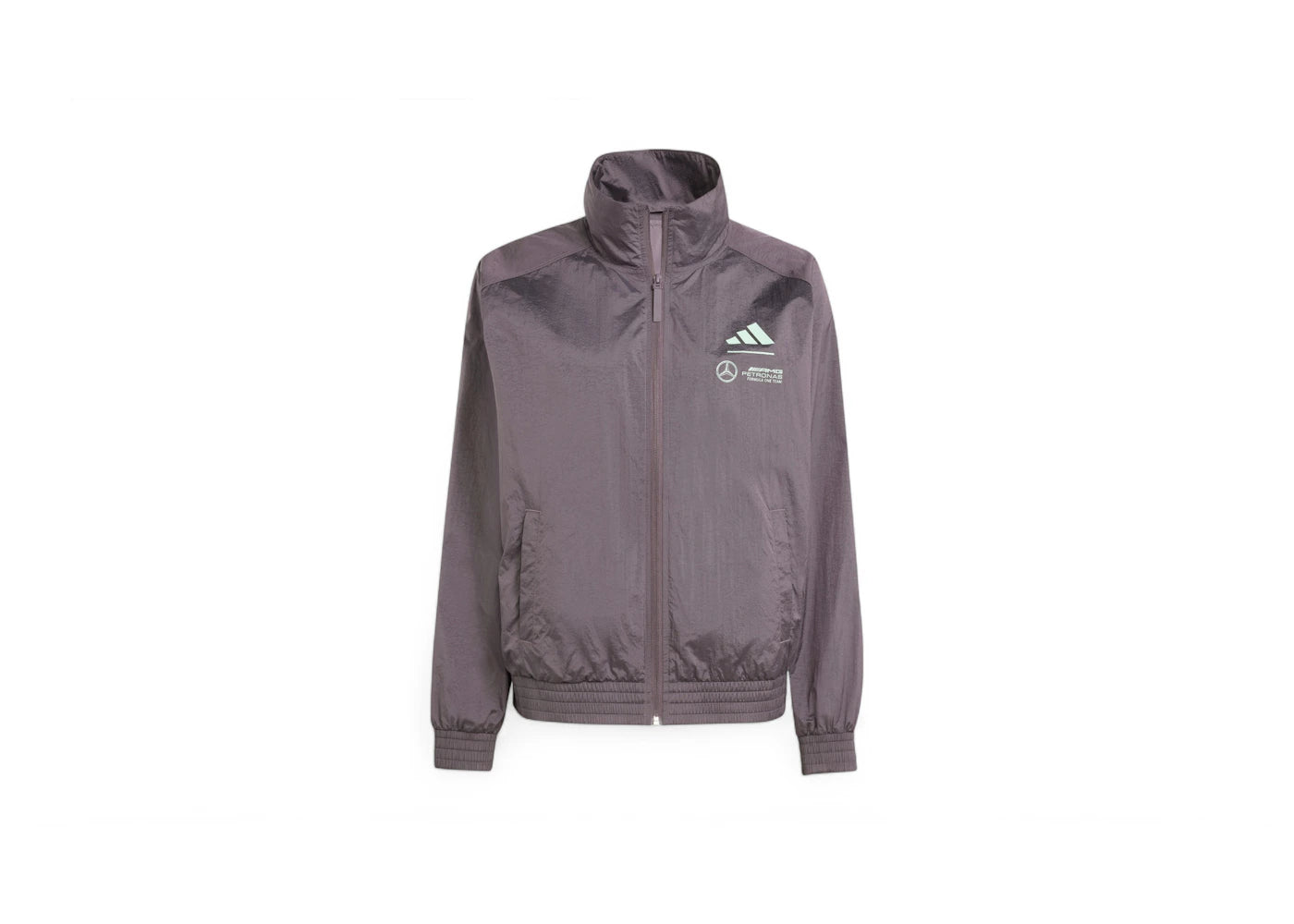 adidas Women's Mercedes AMG Petronas Formula Team Premium Woven Track Top Grey Strata/Frozen Green