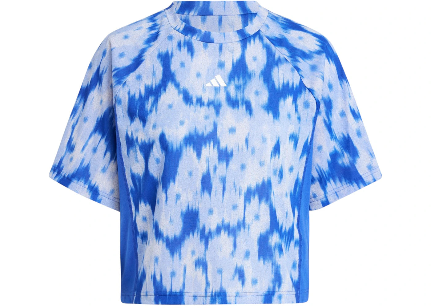 adidas Women's Train Essentials Allover Print Flower Tie-Dye T-Shirt Semi Lucid Blue