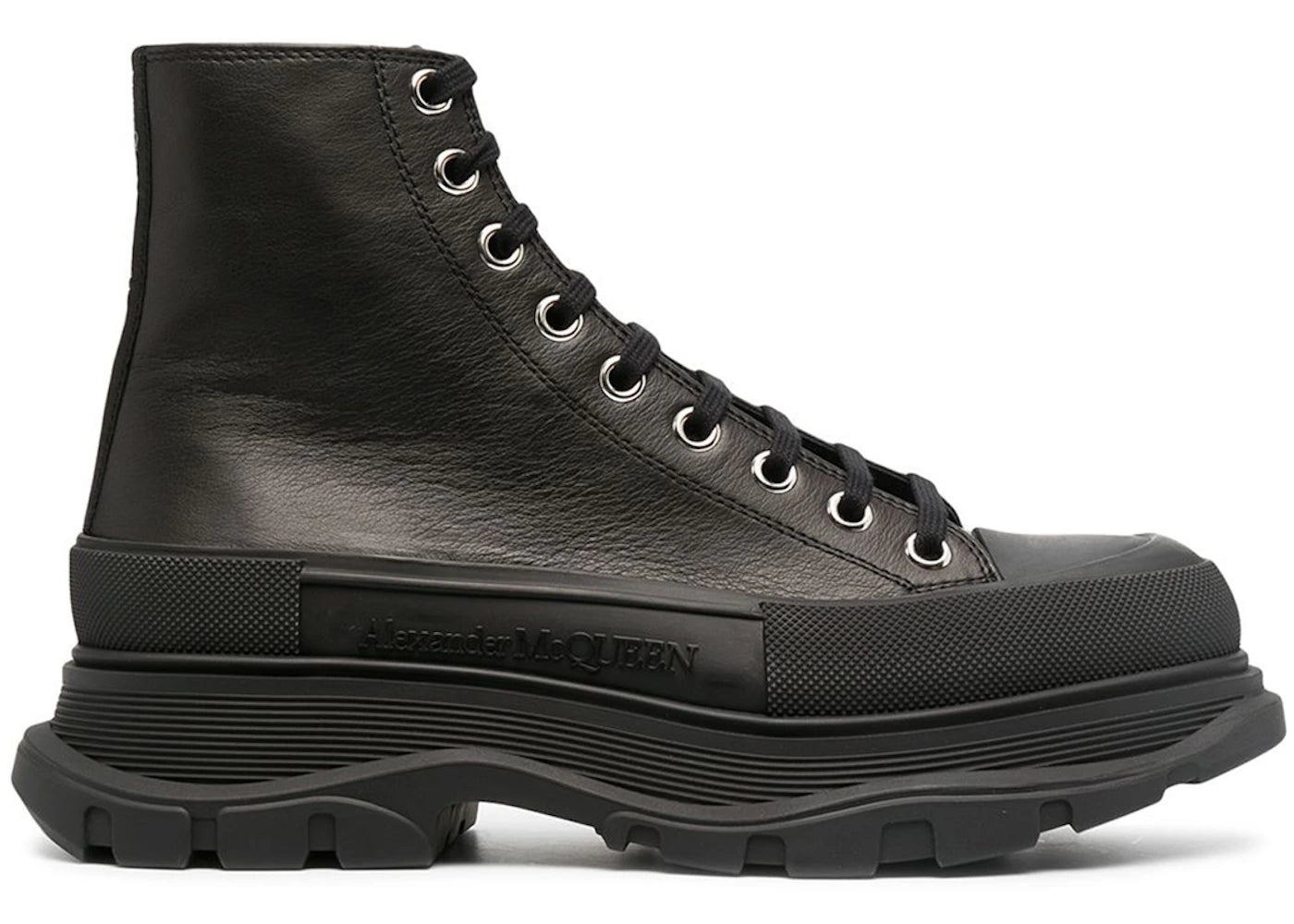 Alexander McQueen Tread Slick Lace Up Boot Triple Black Leather