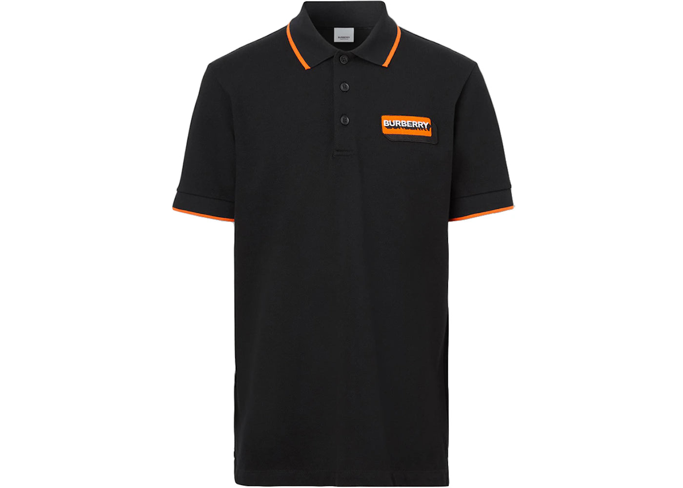 Burberry Logo Applique Cotton Pique Polo Shirt Black/Orange