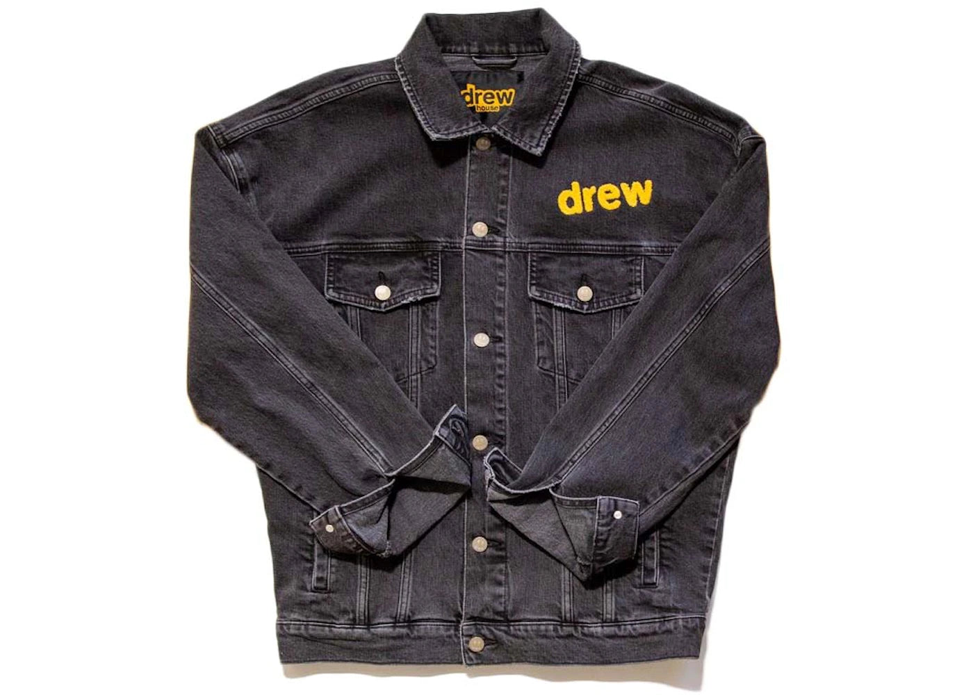 drew house chenille mascot patch trucker jacket black