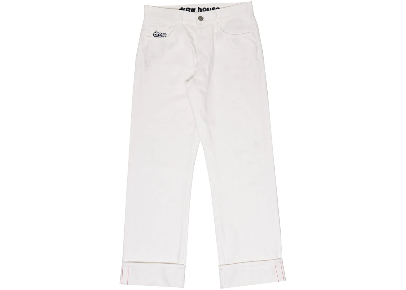 drew house selvedge wide leg jean white