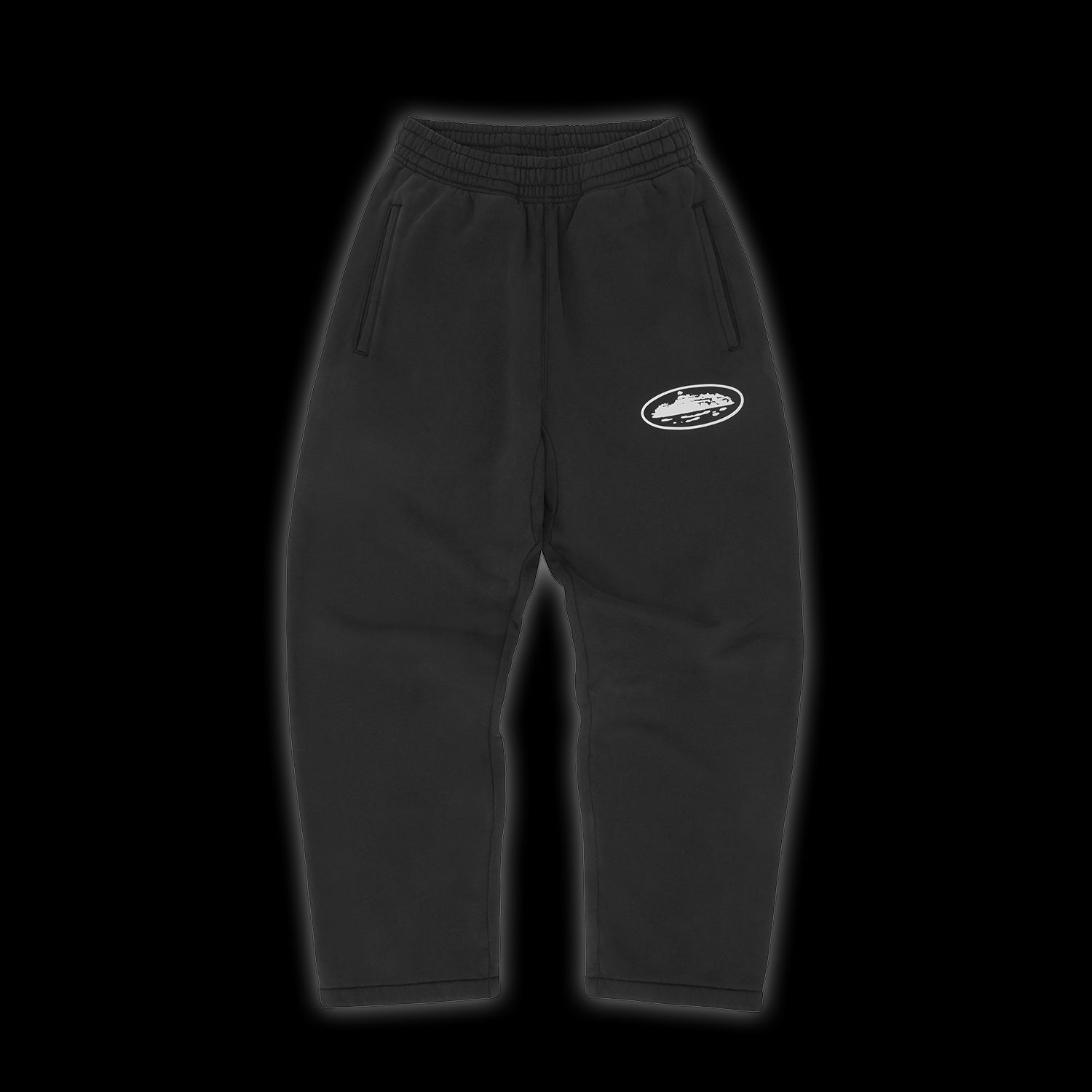Corteiz Island Puff Print Open Hem Sweatpant Black