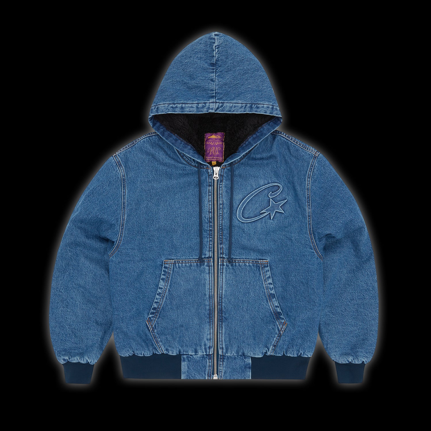 Corteiz Embossed C-star Denim Work Jacket - blue