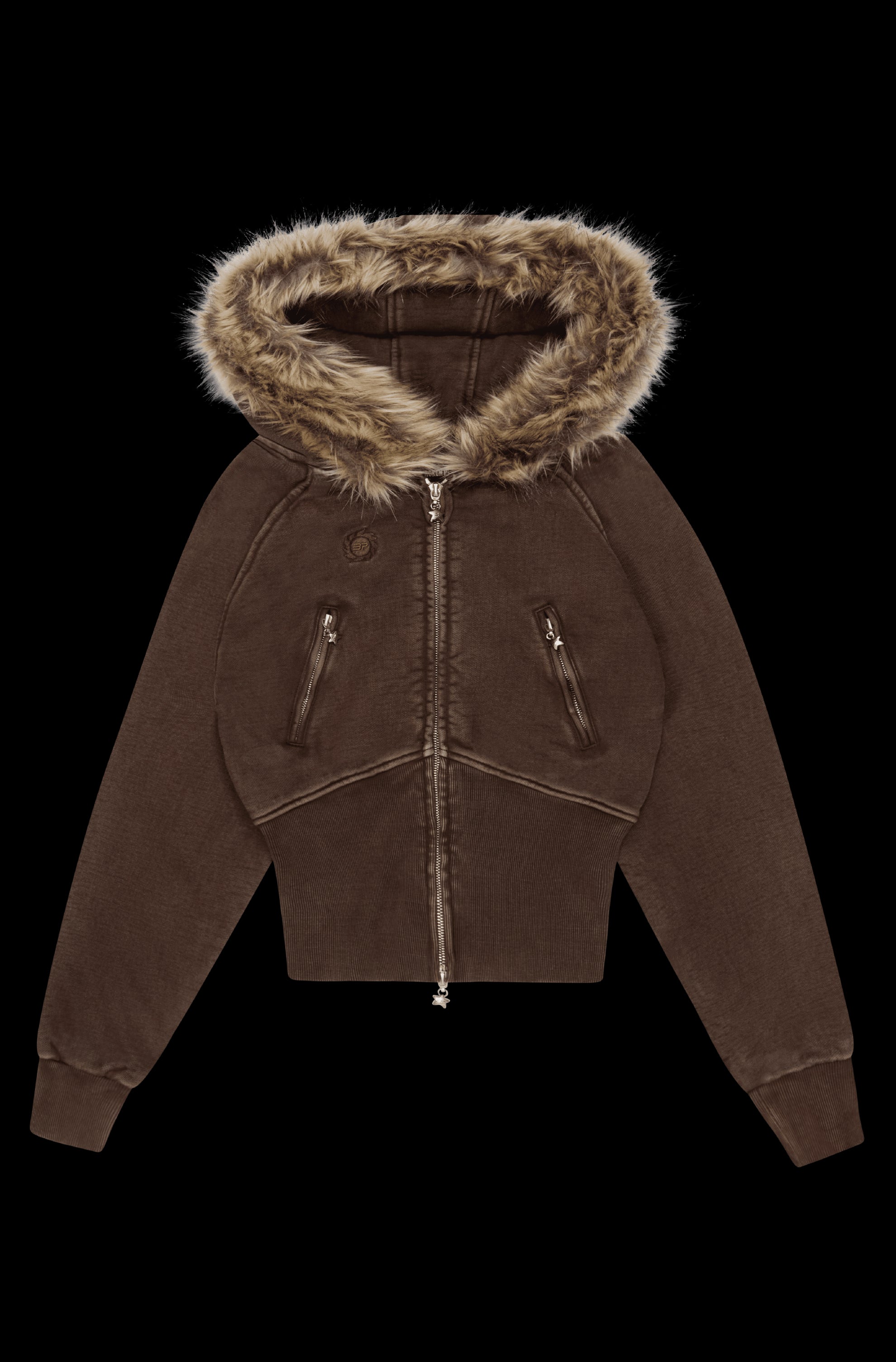 Broken Planet Faux Fur Zip-Up Hoodie Washed Mocha Brown