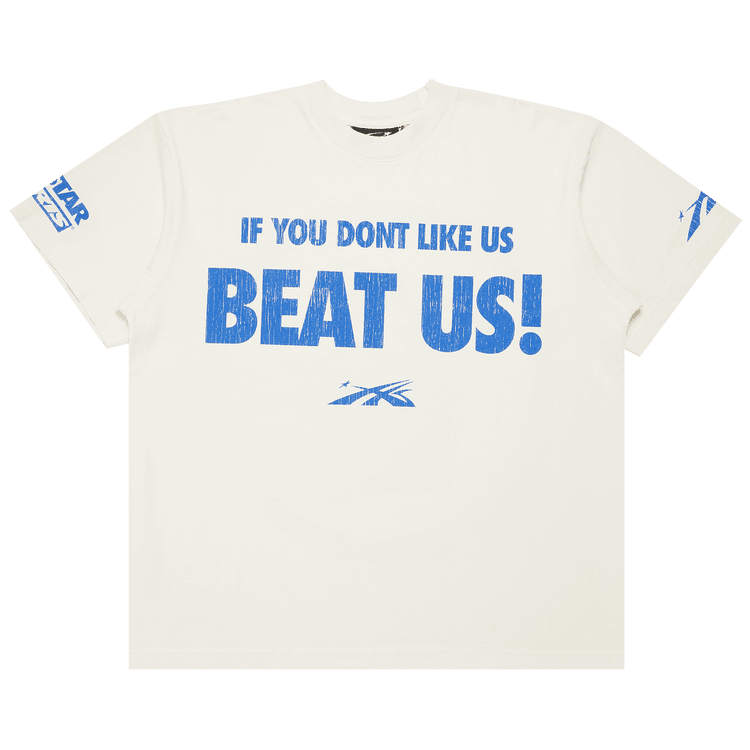 Hellstar Beat Us! T-Shirt 'White/Blue' - Side Kicks