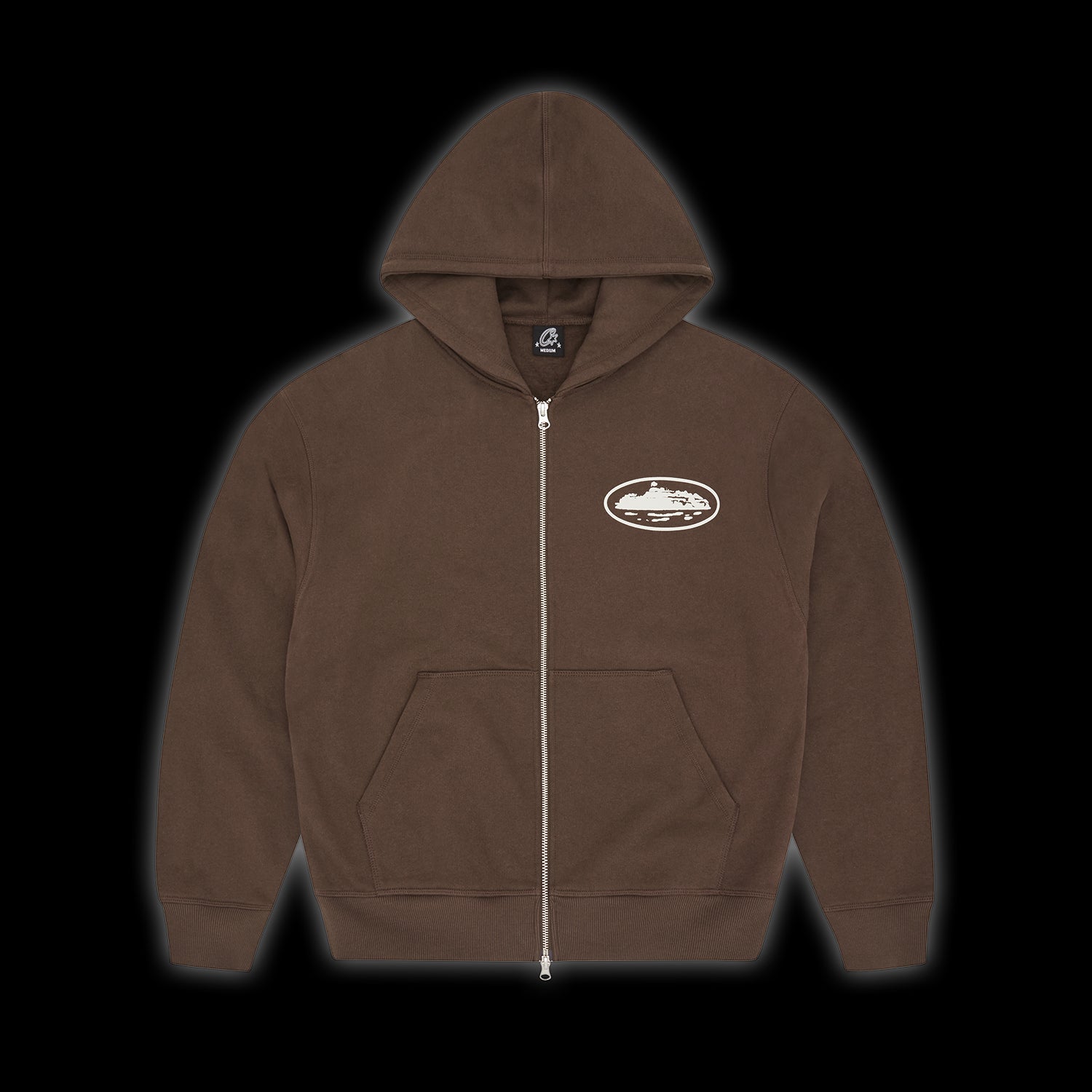 Corteiz Island Puff Print Zip Hoodie Brown