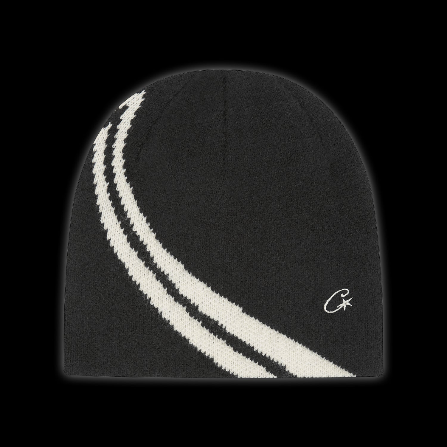 Corteiz Knit Stripe Beanie V2 Black / Cream