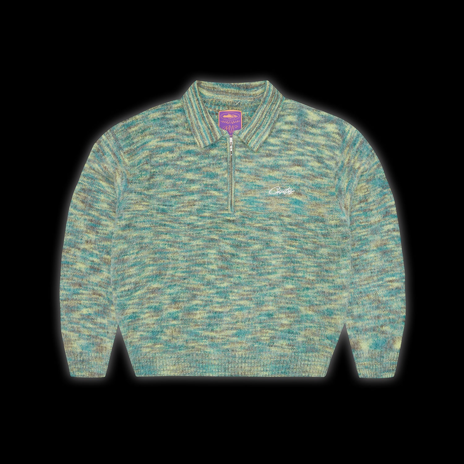 Corteiz Mixed Knit Half Zip Green Melange