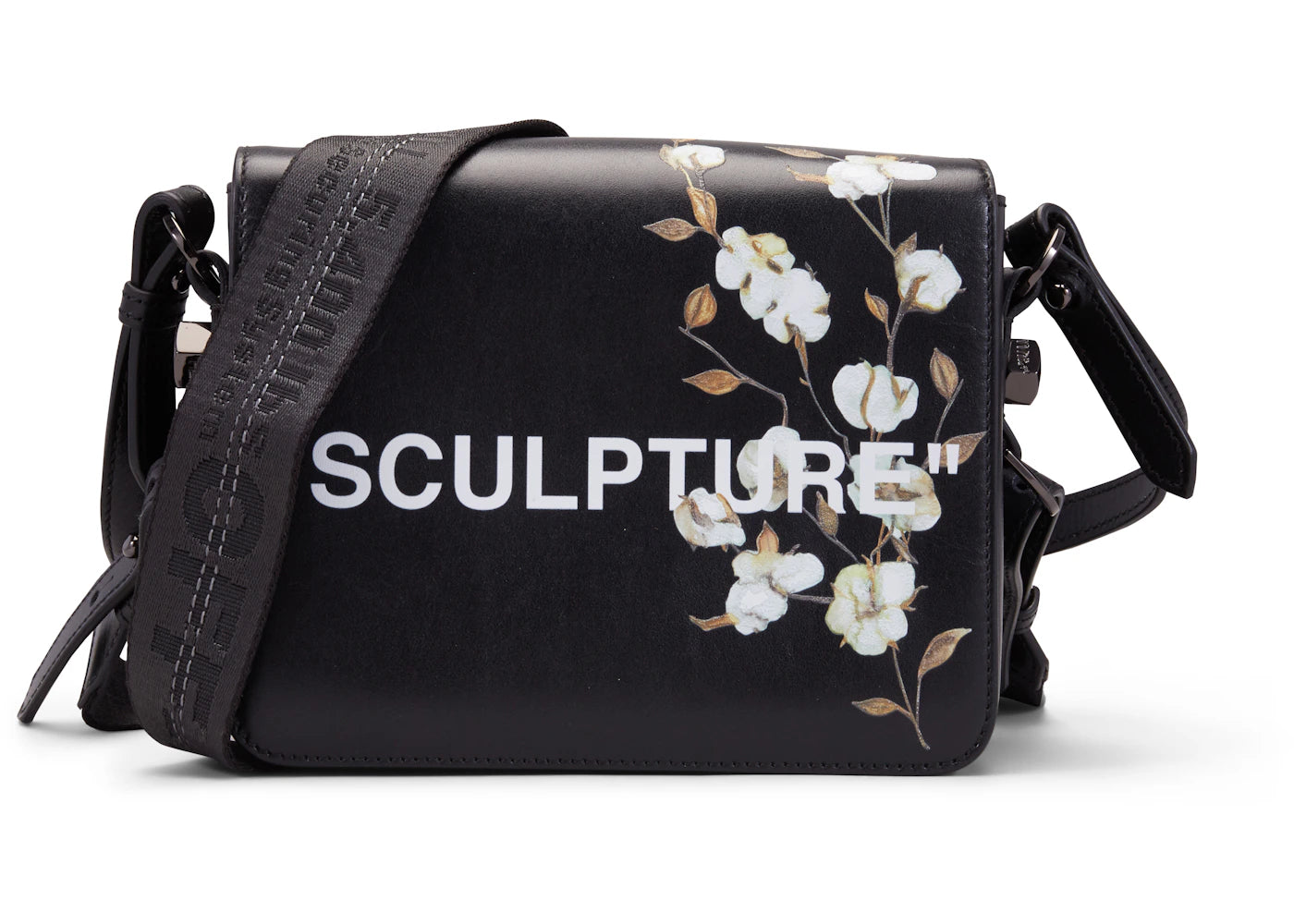 OFF-WHITE Binder Clip Bag Cotton Flower Sculpture Black