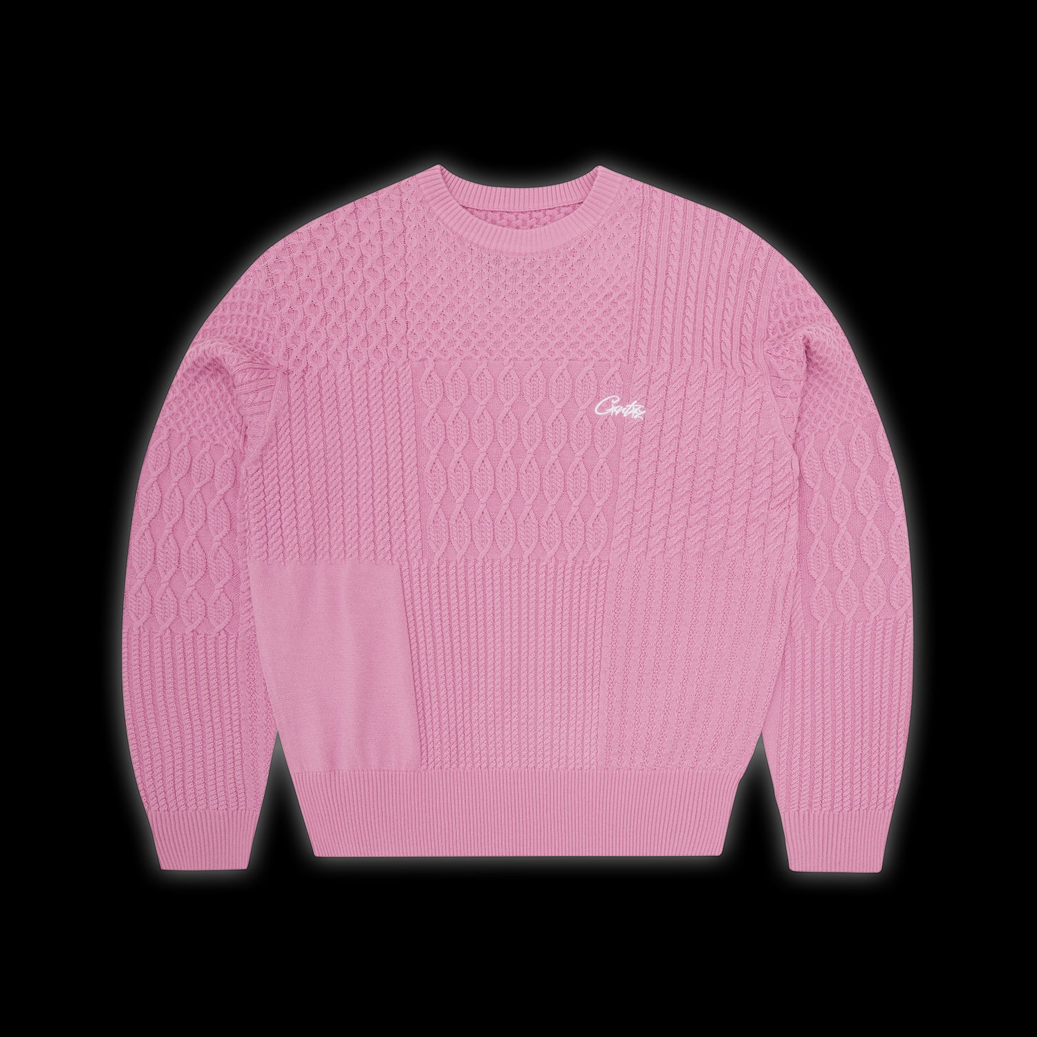 Corteiz Paneled Multi Knit Sweater Pink