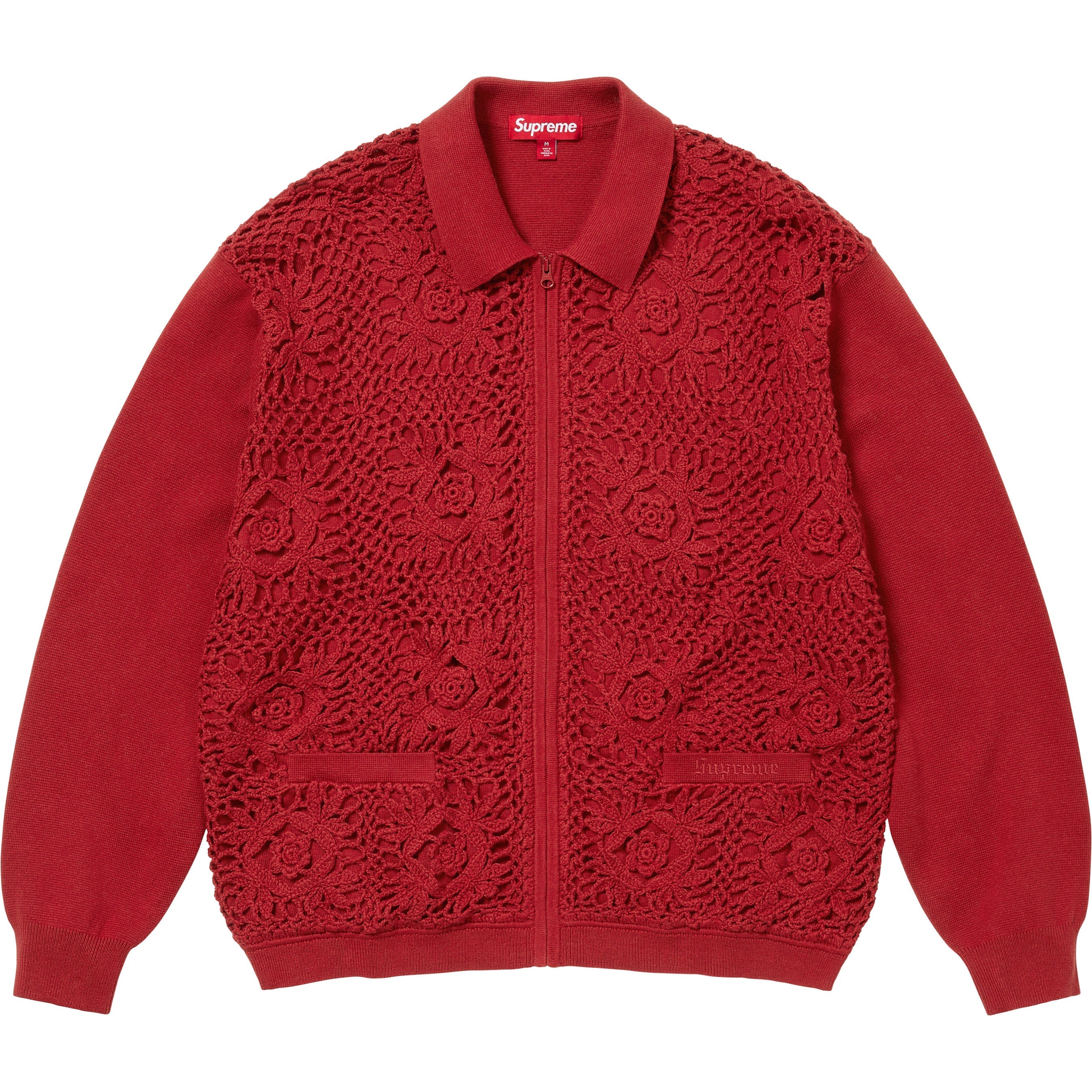 Supreme Crochet Zip Up Cardigan - Dark Red