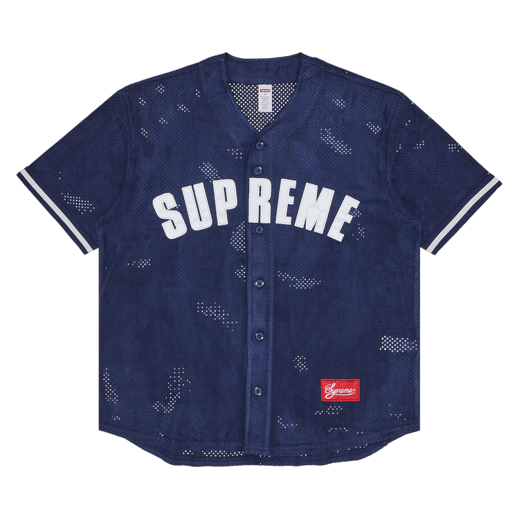 Supreme Ultrasuede Mesh Baseball Jersey 'Navy' - Side Kicks