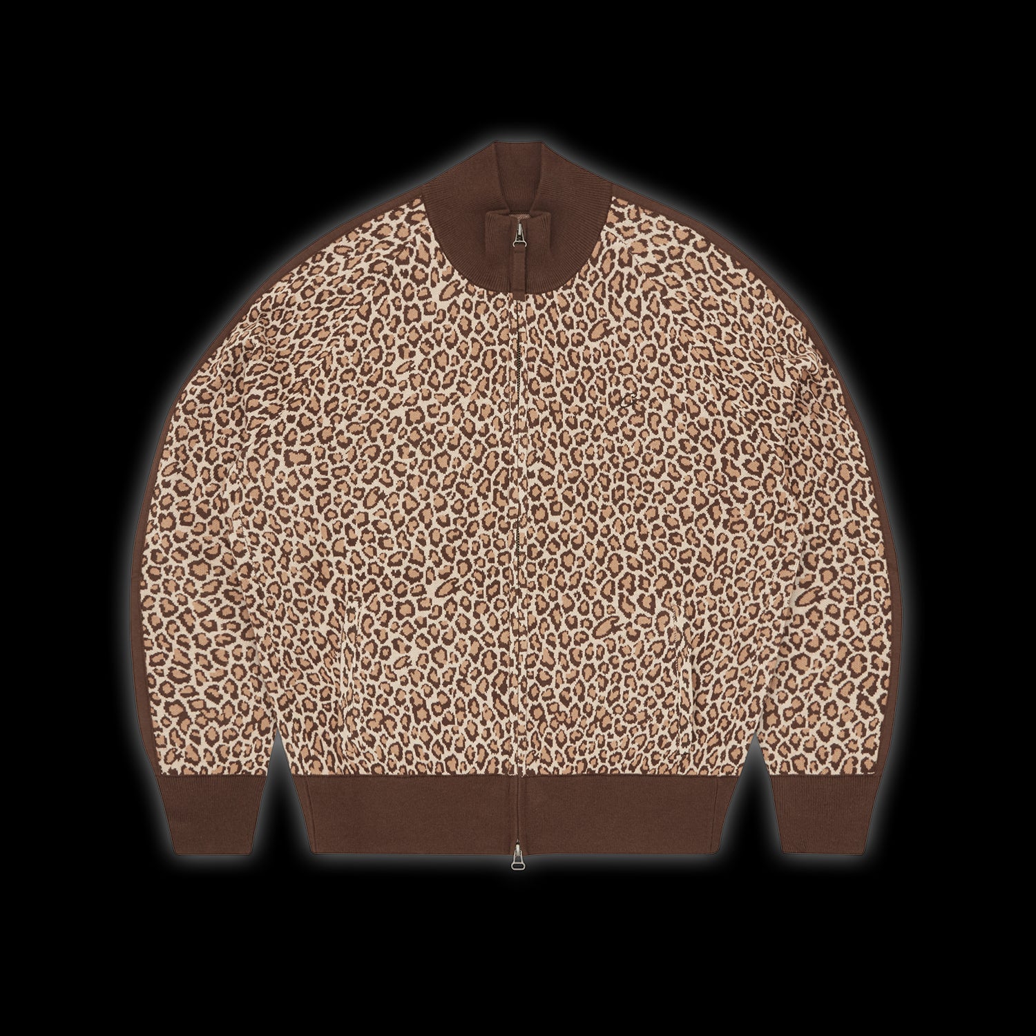 Corteiz VVS Leopard Jacquard Knit Zip Up Brown