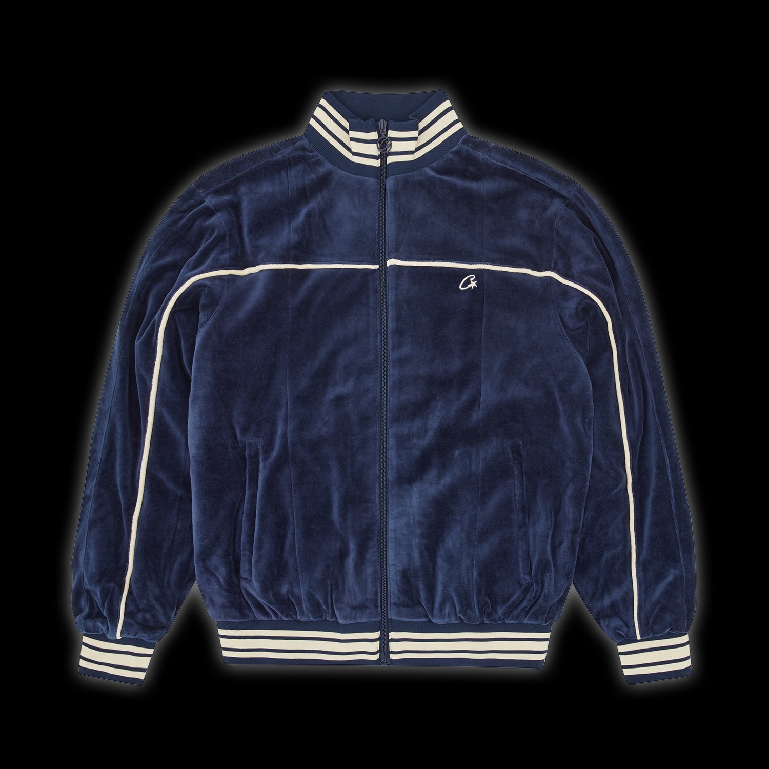 Corteiz VVS Uptown Velour Track Jacket - navy