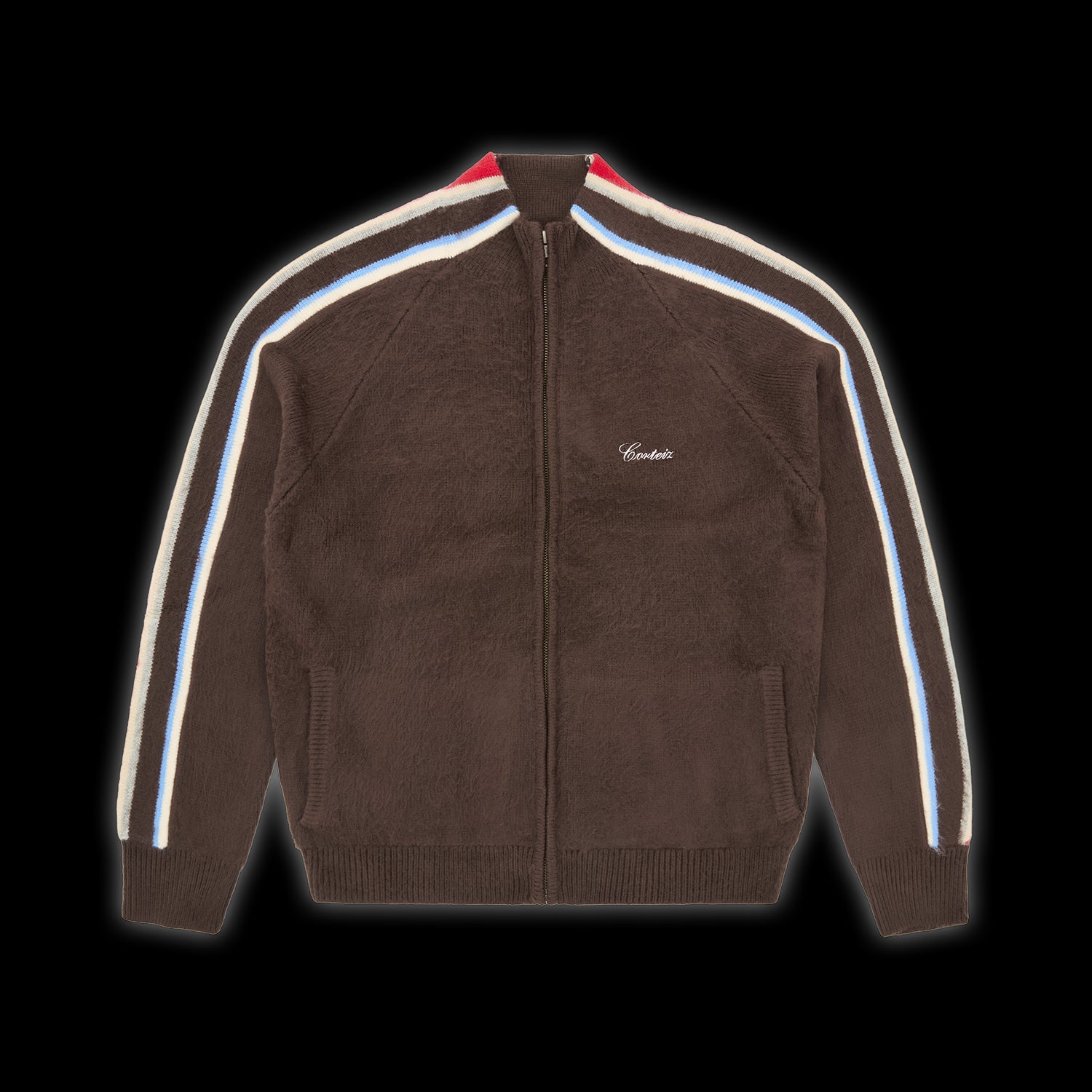 Corteiz x Denim Tears Multi Stripe Knit Zip Up Brown